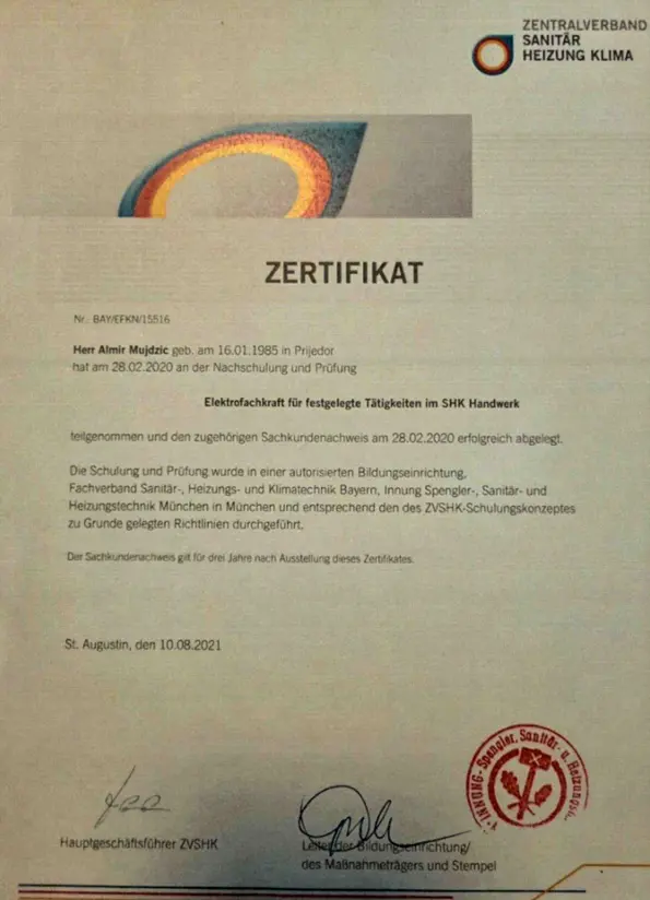 Zertifikat 17 von Heinz Kiesel und Söhne